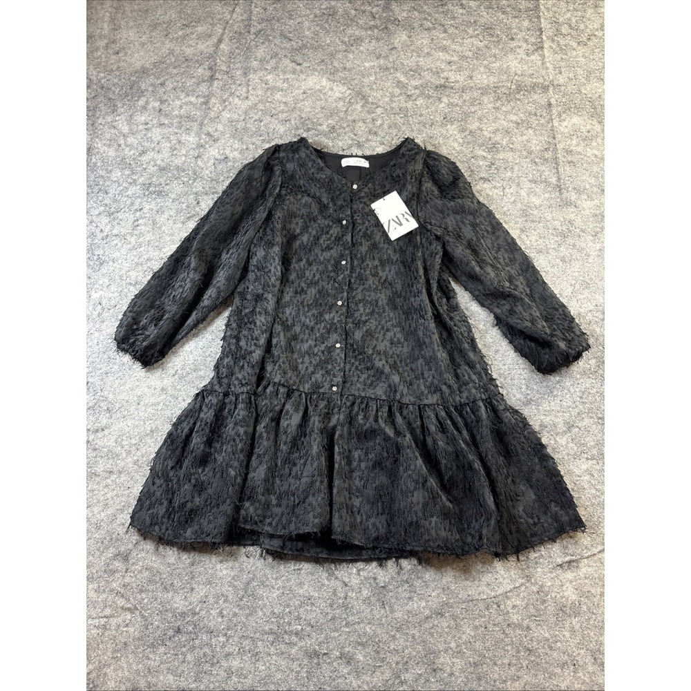 New ZARA Fringe Dress Girls 11/12 Black Formal Party Sliver Rhinestones